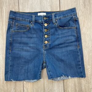 Crescent Drive High Rise Denim Shorts 29 Button Fly Raw Hem Stretch
